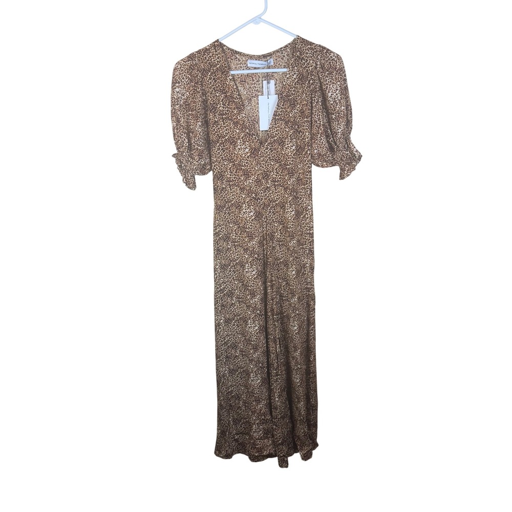 Faithfull the Brand Maggie Midi Dress Womens 4 Brown Charlie Leopard Safari Chic - Picture 3 of 12
